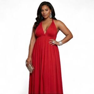 L SIGNATURE Women's Maxi Dress Red Large Rayon Spandex Formal Colorful